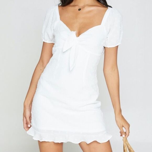 NWT White Mini Dress with Front Tie - Picture 1 of 6
